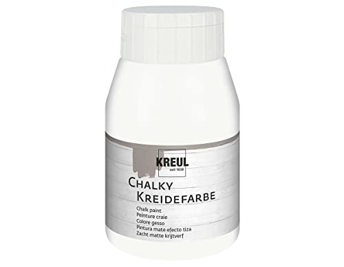 Kreul 75111 - Chalky Kreidefarbe, sanft - matte Farbe, cremig deckend, schnelltrocknend, für Effekte im Used Look, 500 ml Kunststoffflasche, White Cotton