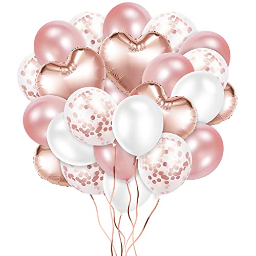 Deko für Candy Bar: 48 Luftballons mit Bändern in Roségold