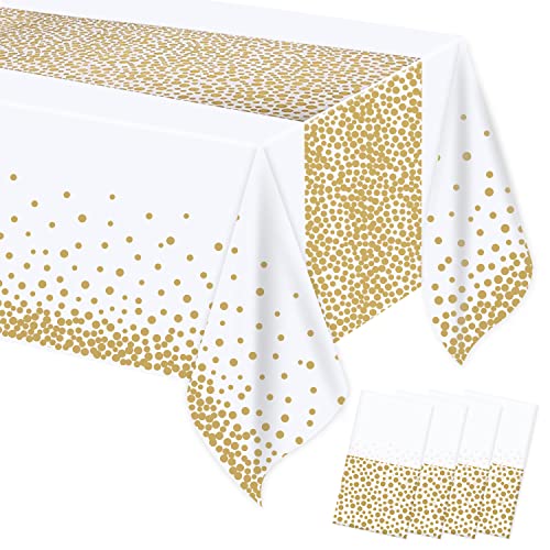 JGA Tischdeko: Weiß-goldene Tischdecke