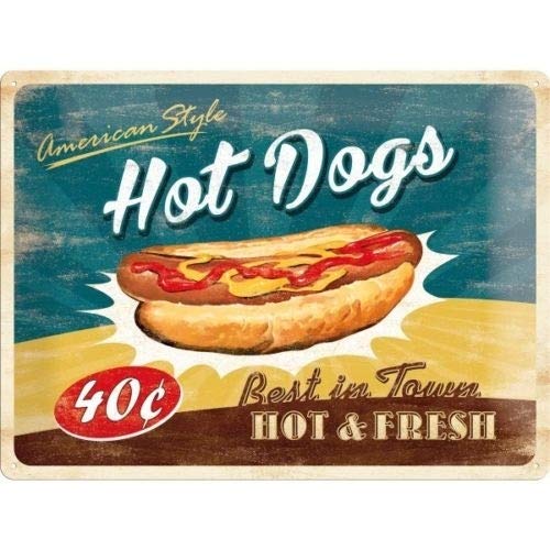 Blechschild Hot Dogs im Retro Stil