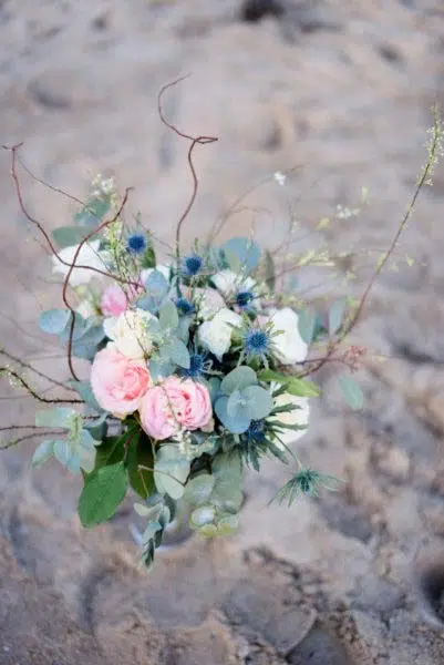 Brautstrauß rosa, blau und grün