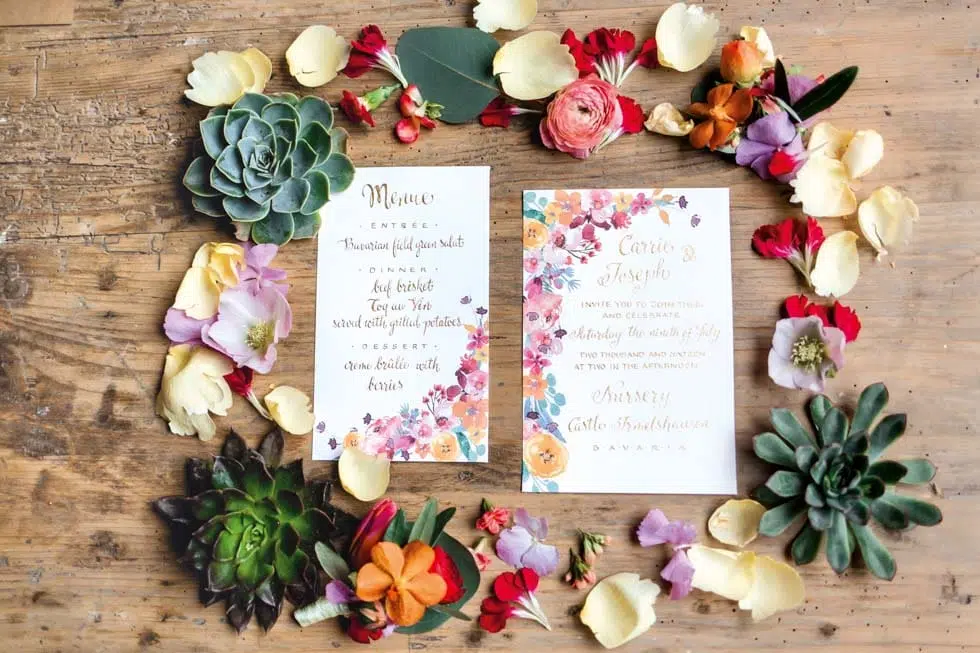 Hochzeitspapeterie Blumen bunt Boho