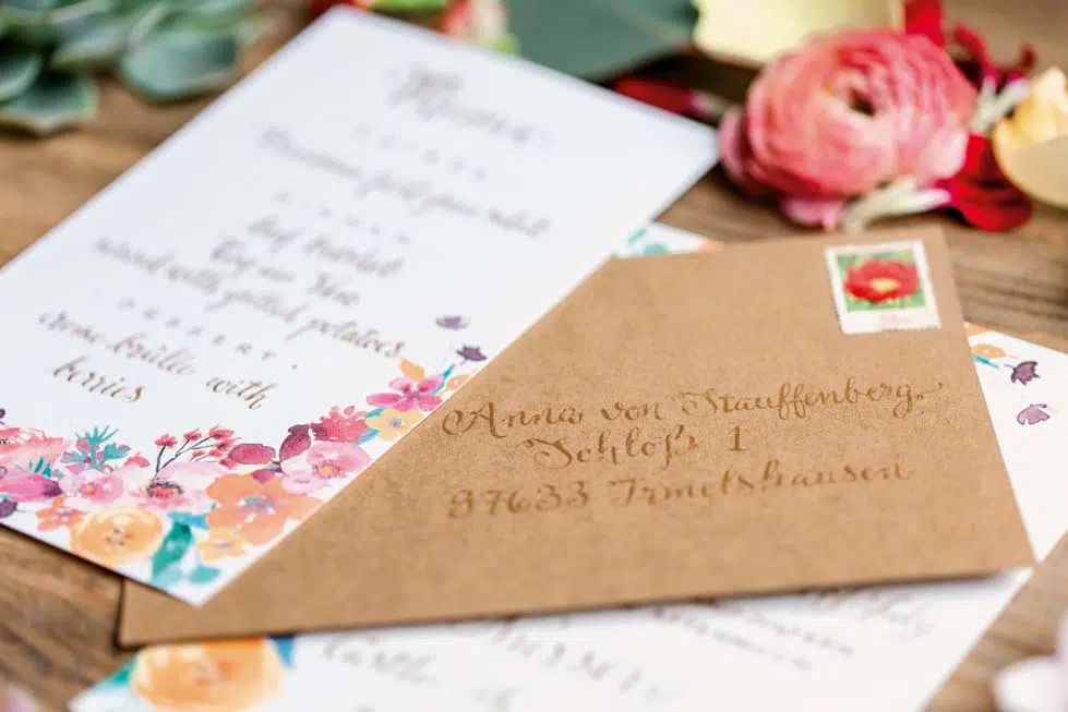 Hochzeitspapeterie Blumen bunt Boho