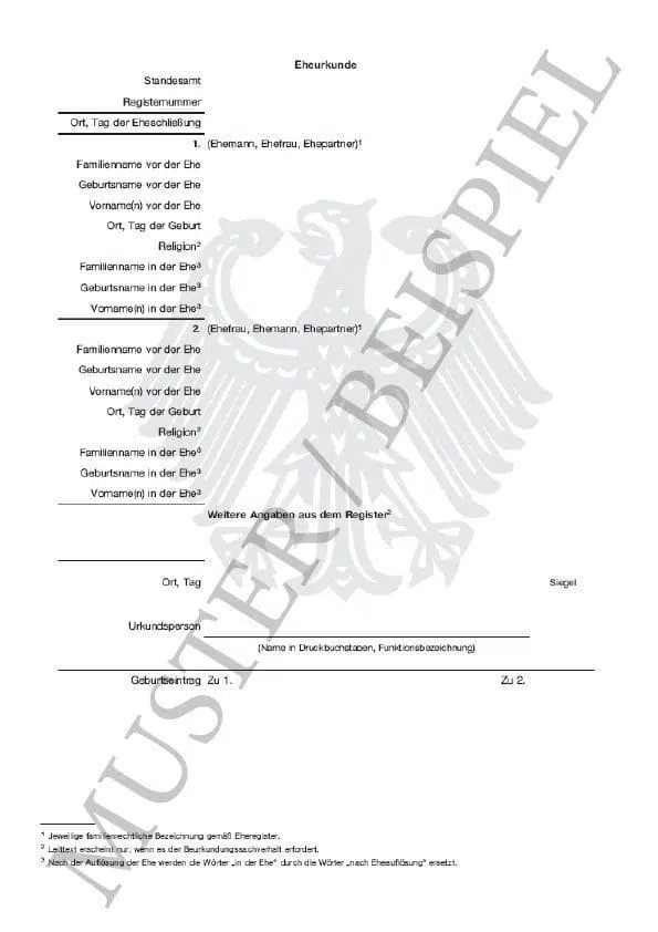 Eheurkunde Heiratsurkunde