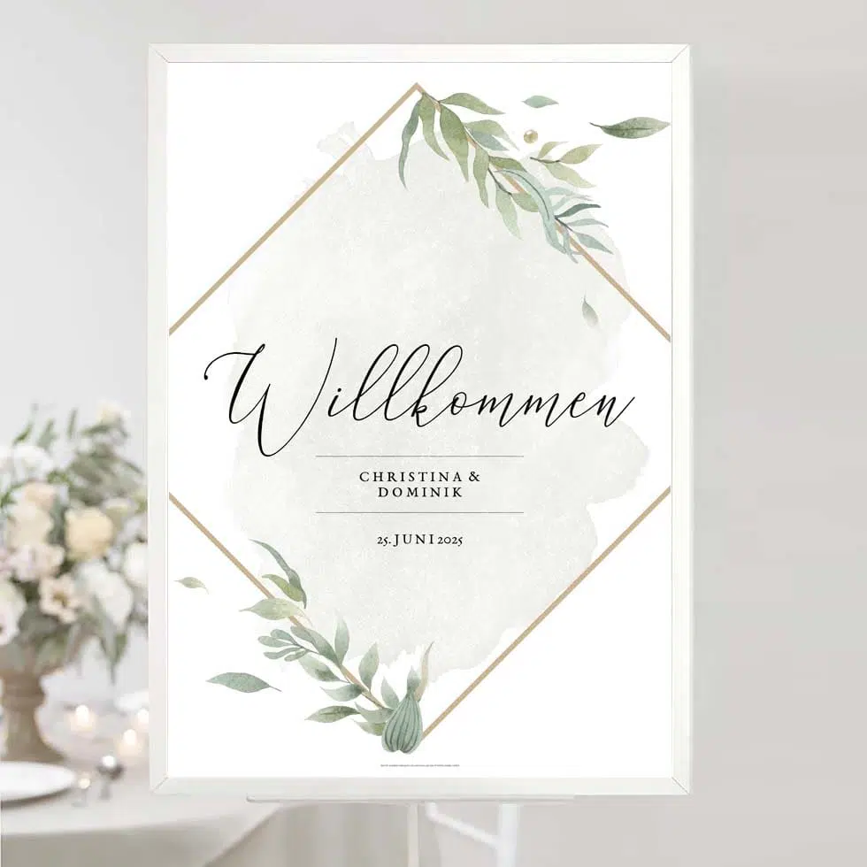 Willkommensschild Hochzeit Greenery