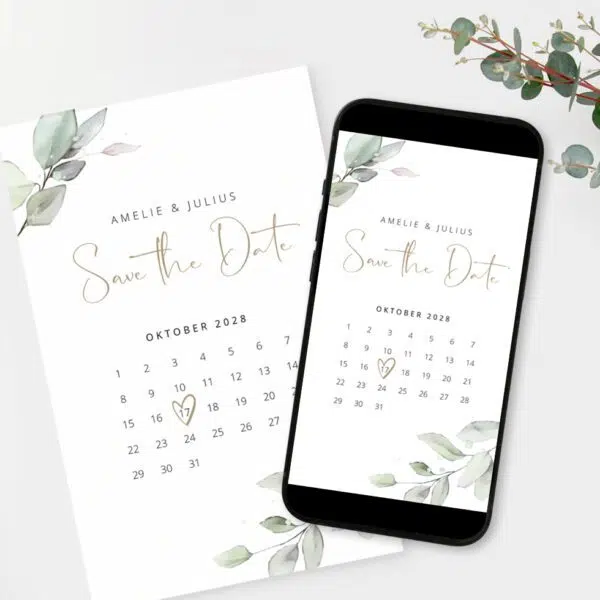 Save the Date WhatsApp Karte Eukalyptus Kalender