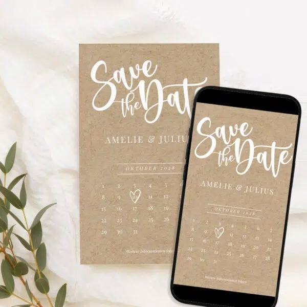 Save the Date WhatsApp Karte Kraftpapier Kalender