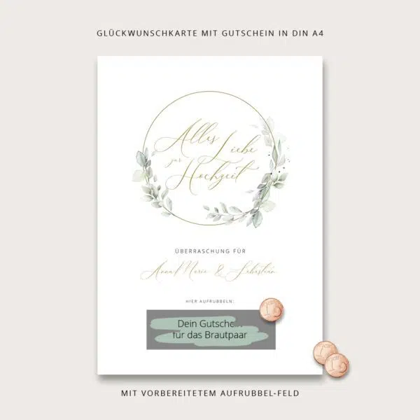 Gutscheinkarte Hochzeit Rubbellos personalisiert