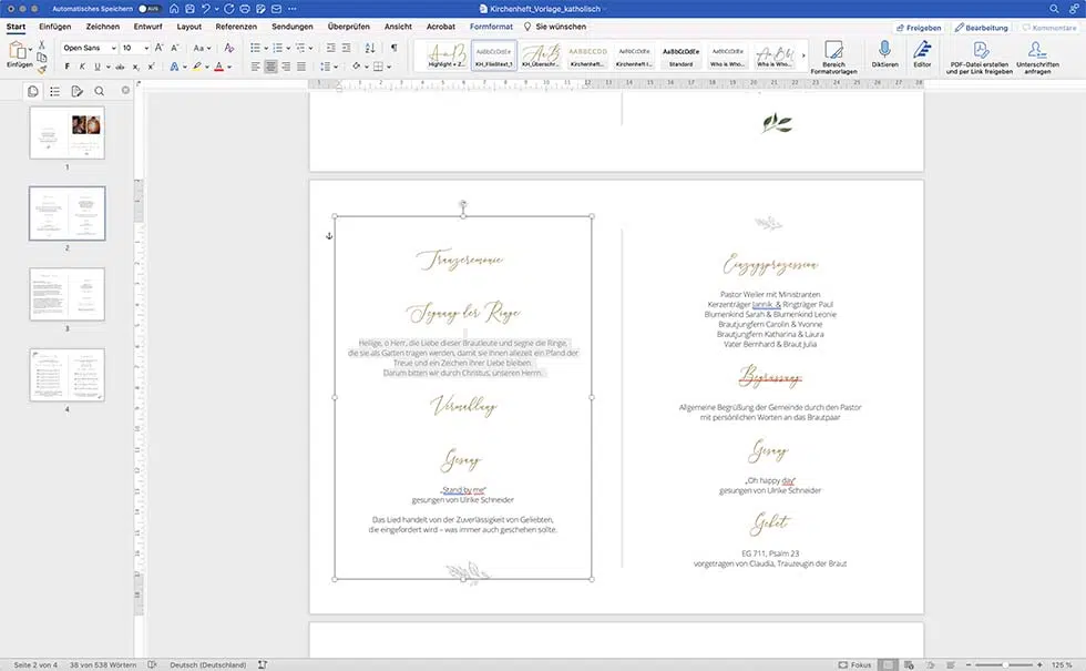 Kirchenheft Vorlage Text bearbeiten