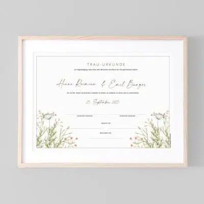 Hochzeitsurkunde Blumenwiese personalisiert