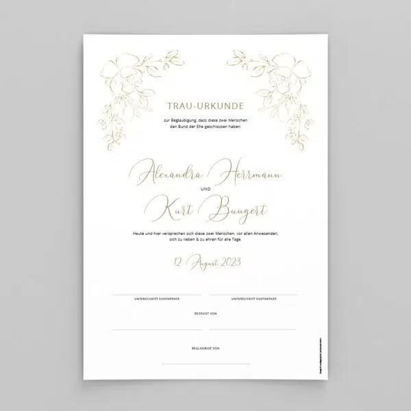 Hochzeitsurkunde Goldleaves personalisiert