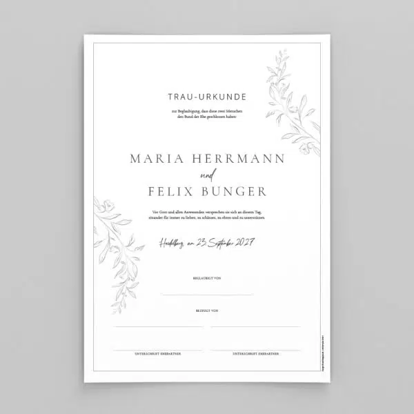 Hochzeitsurkunde filigran personalisiert