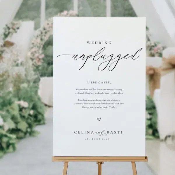 unplugged Wedding Schild Hochzeit elegant