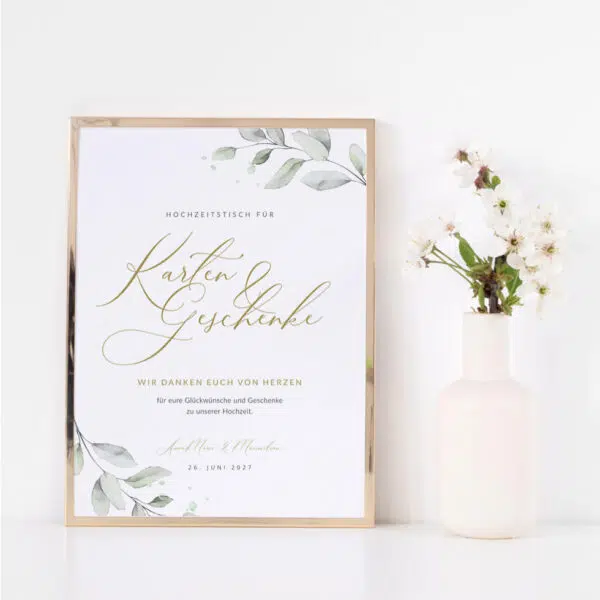 Geschenketisch Schild Hochzeit Eukalyptus