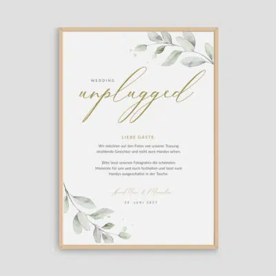 unplugged Wedding Schild Hochzeit Eukalyptus