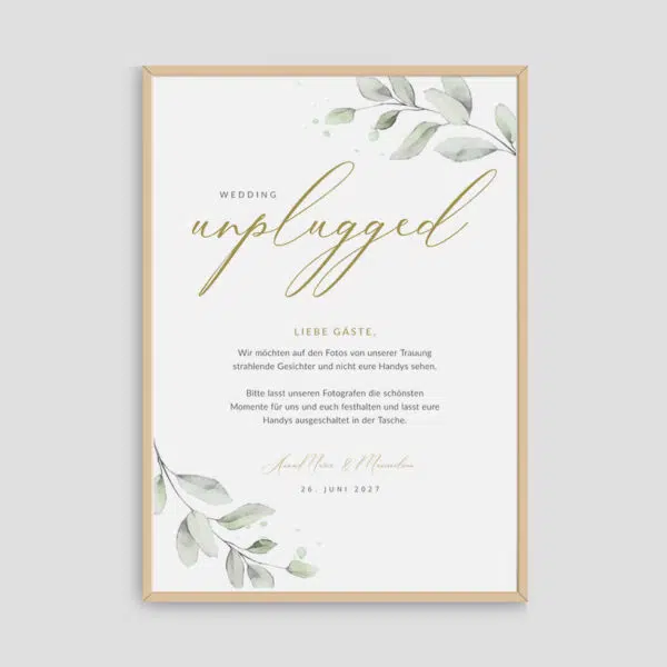 unplugged Wedding Schild Hochzeit Eukalyptus