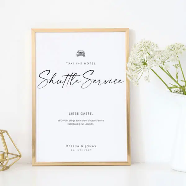 Shuttle Service Hochzeit Schild modern