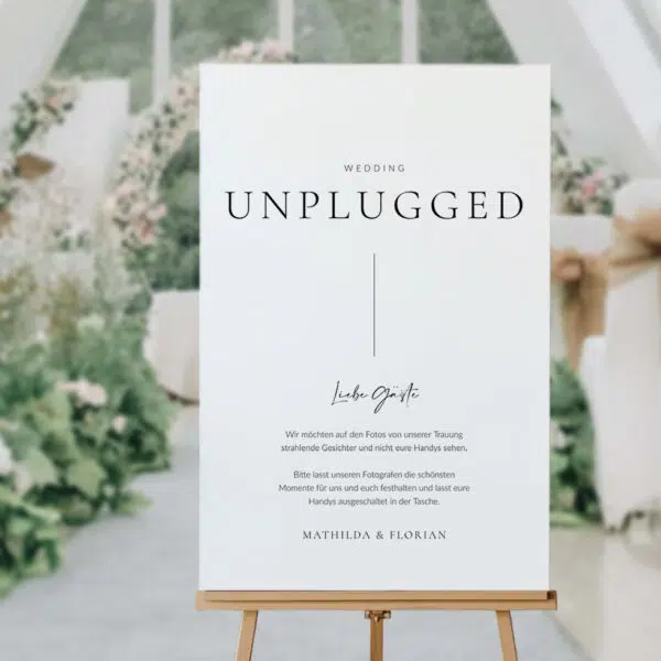 unplugged Wedding Schild Hochzeit puristisch