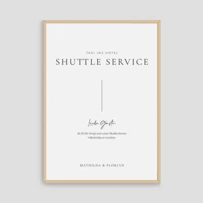 Shuttle Service Schild Hochzeit puristisch