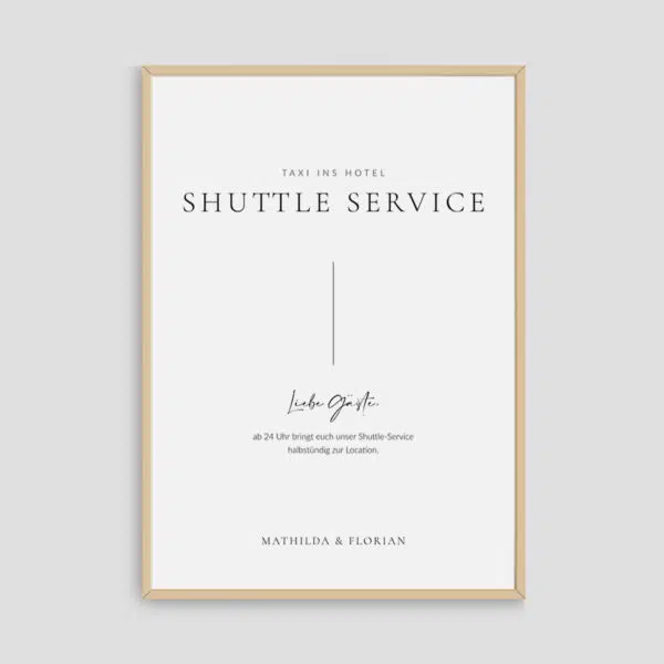 Shuttle Service Schild Hochzeit puristisch