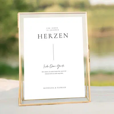 Puristisches Schild Gedenken an Verstorbene zur Hochzeit